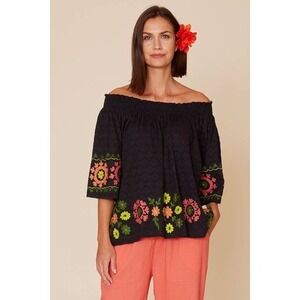 Enrica Off the Shoulder Embroidered Floral Top ModaPosa M